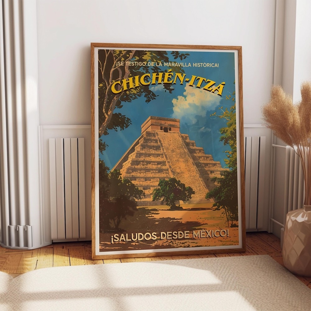 Chichen Itza Travel Poster - Mayan Ruins Print Mexico Travel Poster